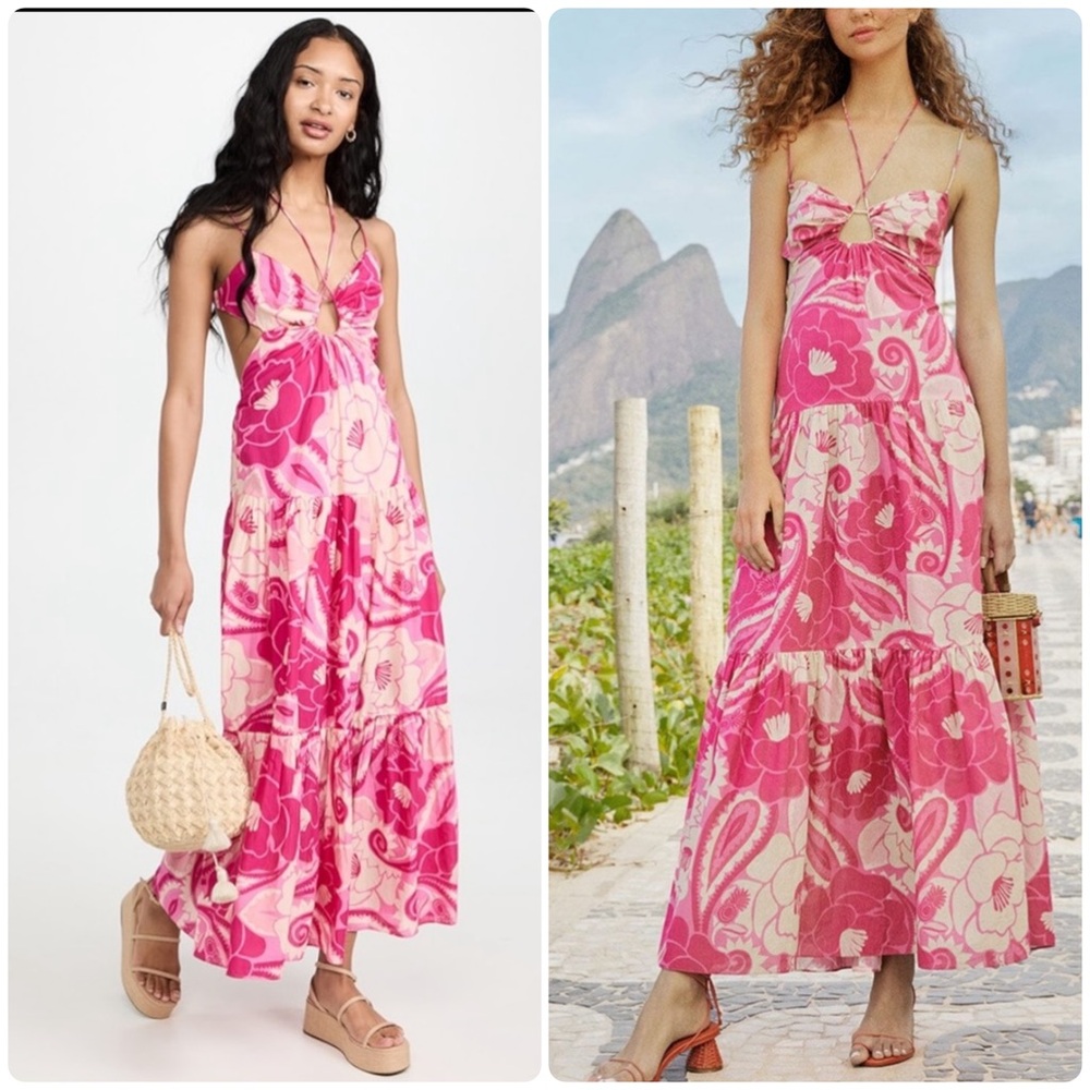 Farm Rio Tropical Groove Pink Maxi Dress Large Cutout Halter NWT - Picture 5 of 16